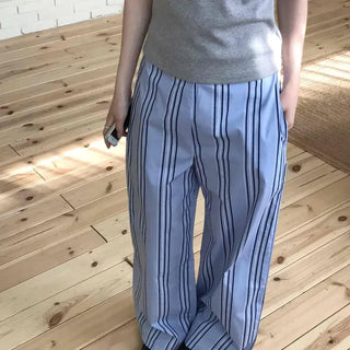 Relaxed Fit Striped Wide Straight Long Pants