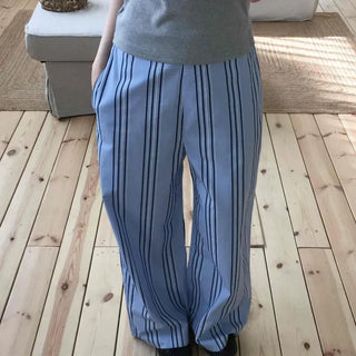 Relaxed Fit Striped Wide Straight Long Pants