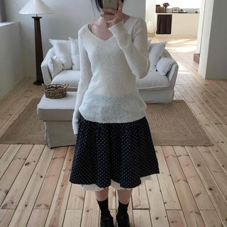 Dot Frill Flare A-Line Daily Midi Skirt