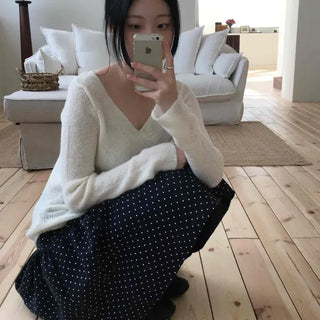 Dot Frill Flare A-Line Daily Midi Skirt
