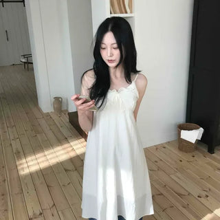 Cool French Frill Ribbon Slip Long Dress