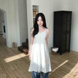 Cool French Frill Ribbon Slip Long Dress
