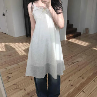 Cool French Frill Ribbon Slip Long Dress