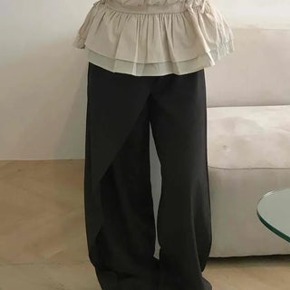 Loose-fit Wrap Button Wide Daily Slacks
