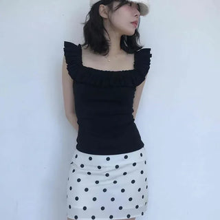 Fitted Plain Frill Shirred Off-Shoulder Sleeveless