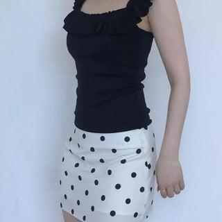 Dot Zipper Straight H-Line Daily Mini Skirt