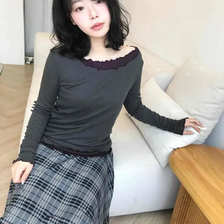 Loose-fit Check Shirred A-line Flare Midi Skirt