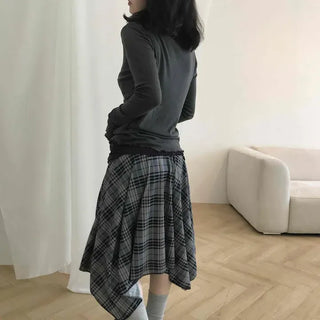 Loose-fit Check Shirred A-line Flare Midi Skirt
