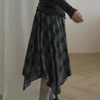 Loose-fit Check Shirred A-line Flare Midi Skirt
