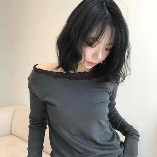Slim Fit Plain Frill Layered Daily Long Sleeve T-shirt