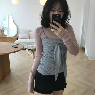 Fitted Dot Shirred Strap Wrap Sleeveless