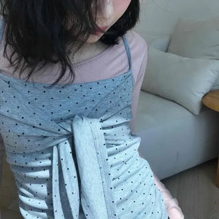 Fitted Dot Shirred Strap Wrap Sleeveless