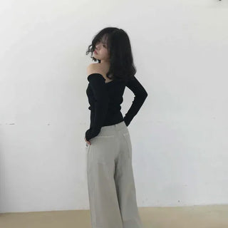 Loose-fit Button Washed Wide Casual Long Pants