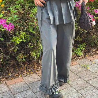 Loose Fit Frill String Wide Daily Long Pants