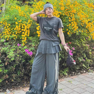 Loose Fit Frill String Wide Daily Long Pants