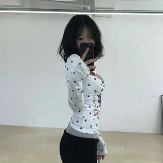 Slim Fit Printed Lettering Numbering Daily Long Sleeve T-shirt