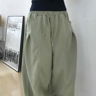Loose Fit String Pintuck Wide Barrel Daily Long Pants