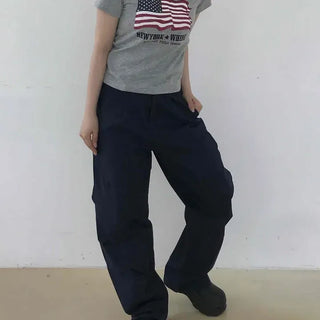 Loose Fit Cargo Pocket Flap Pocket Pintuck Wide Long Pants