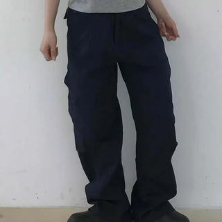 Loose Fit Cargo Pocket Flap Pocket Pintuck Wide Long Pants