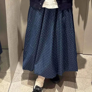 Loose Fit Polka Dot Shirred A-Line Daily Long Skirt