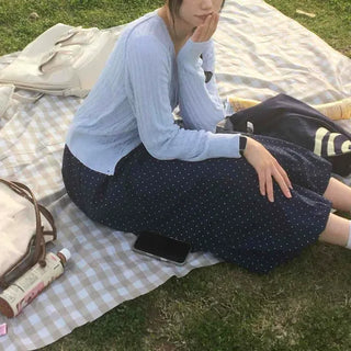 Loose Fit Polka Dot Shirred A-Line Daily Long Skirt