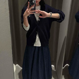 Loose Fit Polka Dot Shirred A-Line Daily Long Skirt