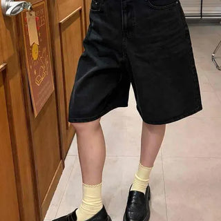 Loose-fit Washed Button-up Wide Daily Shorts