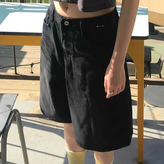 Loose-fit Washed Button-up Wide Daily Shorts