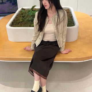 String Wrap Straight H-Line Daily Long Skirt