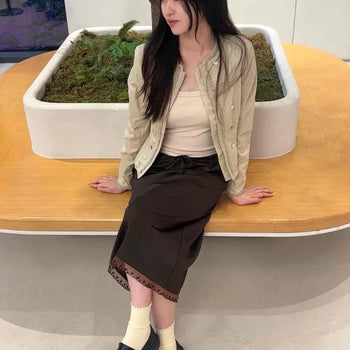 String Wrap Straight H-Line Daily Long Skirt
