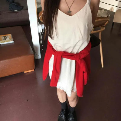 Loose-fit Plain Strap Sleeveless Daily Mini Dress