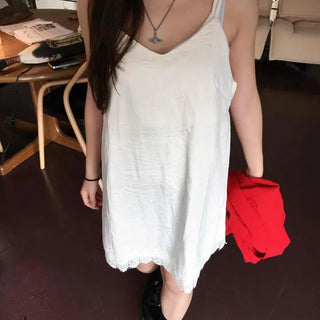 Loose-fit Plain Strap Sleeveless Daily Mini Dress