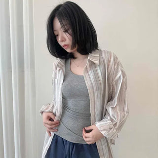 Oversized Striped Button-Down Long Sleeve Shirt