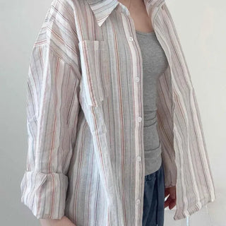 Oversized Striped Button-Down Long Sleeve Shirt