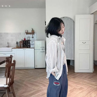 Loose Fit Graphic Lettering String Wide Long Pants