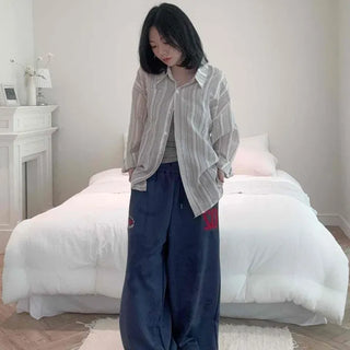 Loose Fit Graphic Lettering String Wide Long Pants