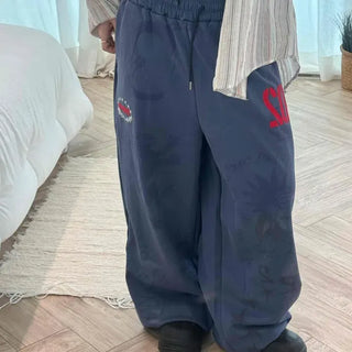 Loose Fit Graphic Lettering String Wide Long Pants