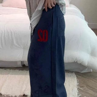 Loose Fit Graphic Lettering String Wide Long Pants