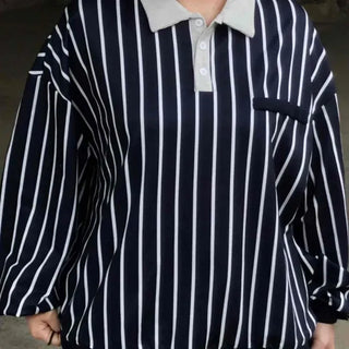 Oversized Striped Button Contrast Long Sleeve Sweatshirt
