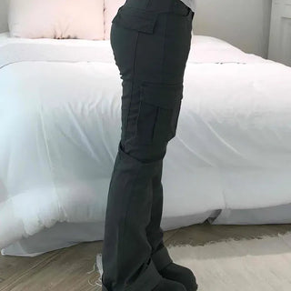 Regular Fit Cargo Pocket Flap Pocket Bootcut Daily Long Pants