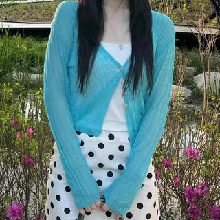 Slim Fit Plain Button See-through Long Sleeve Cardigan