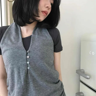 Loose-fit Plain Button Shirred A-line Sleeveless