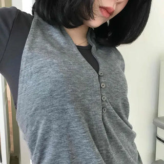 Loose-fit Plain Button Shirred A-line Sleeveless