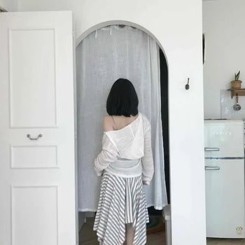 Frill Stripe Flare A-Line Midi Skirt