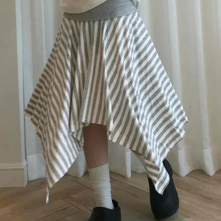Frill Stripe Flare A-Line Midi Skirt