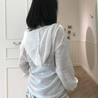 Loose Fit Plain Shirred Long Sleeve Daily Hoodie