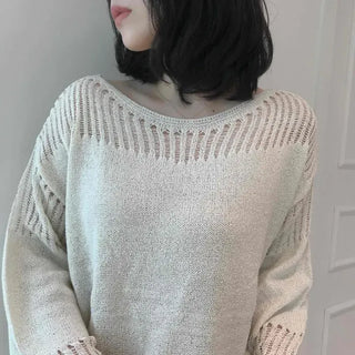 Loose Fit Plain Perforated Long Sleeve Casual