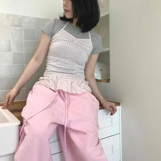 Loose Fit String Punching Wide Daily Long Pants