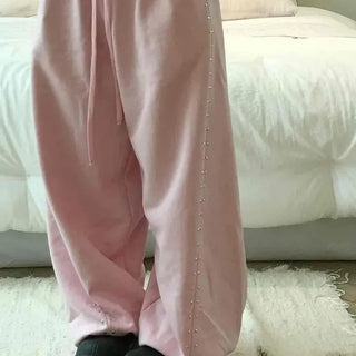 Loose Fit String Punching Wide Daily Long Pants