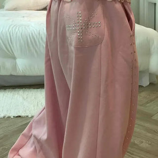 Loose Fit String Punching Wide Daily Long Pants